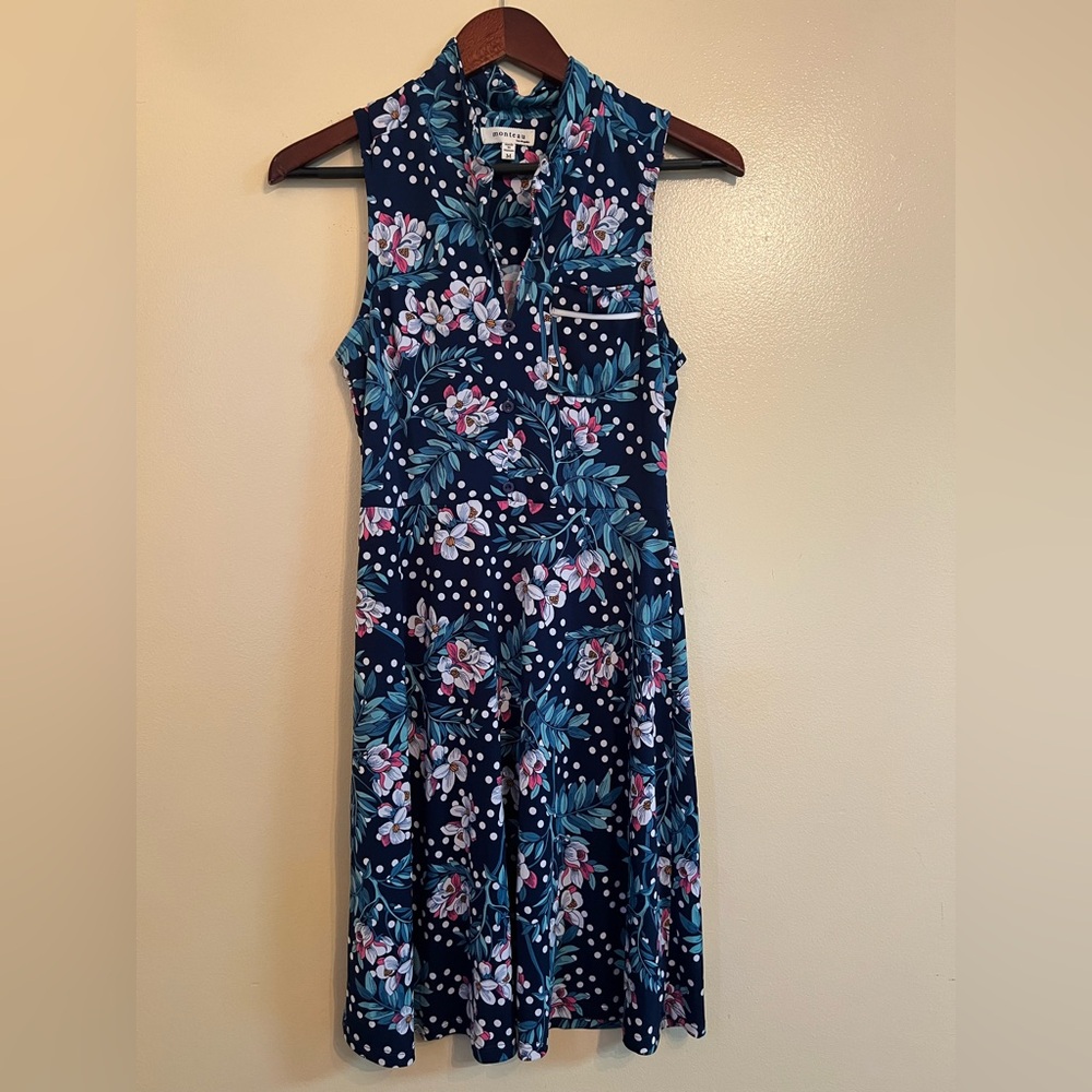 Monteau Sleeveless Floral Collared Dress, Preppy Vacationcore Boho Summer Sz M